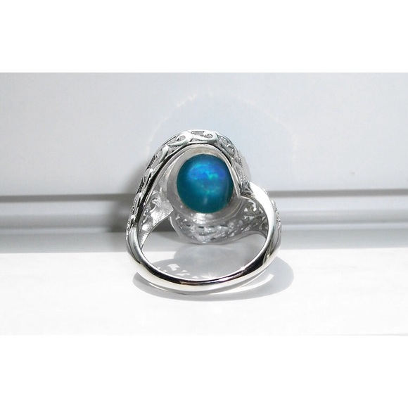 925 STERLING SILVER Lab Created Blue Fire Opal Ring - Picture 10 of 15